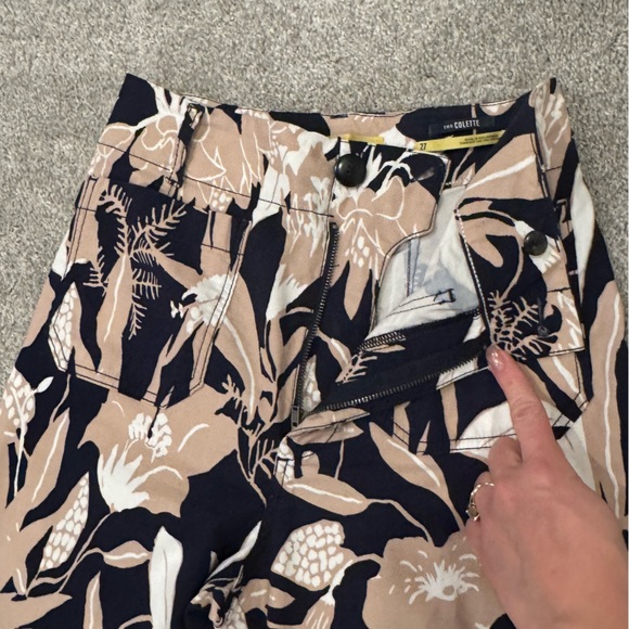 Anthropologie Maeve Colette Jo Faulkner Wide-Leg Cropped Floral Navy Pant 27 - Picture 6 of 11